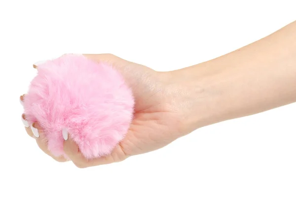 Fur ball pink in hand — Stock Photo, Image