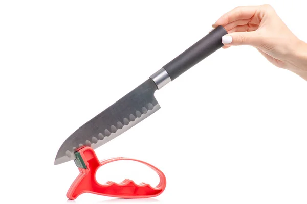 Knife sharpener kniv i hand — Stockfoto