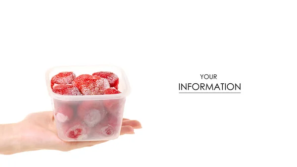 Frozen strawberries in a container in hand pattern — Stock Photo, Image