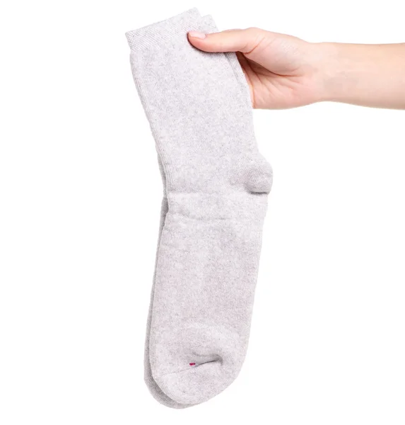 Gray socks in hand — Stock Photo, Image