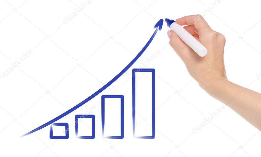 Hand drawing diagram growth graph isolated