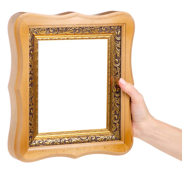 Houten foto frame in de hand — Stockfoto