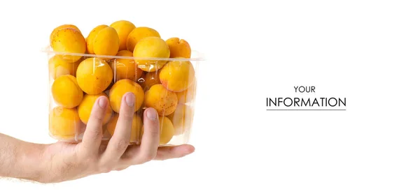 Morele w orange kosz owoców w ręku wzór — Zdjęcie stockowe