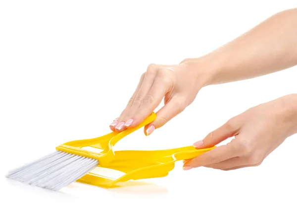 Broom and dustpan in the hands — Stock Photo, Image