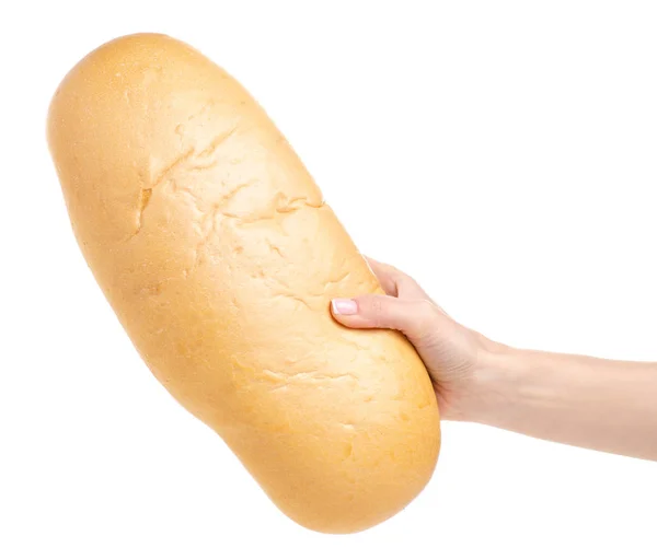 Fehér kenyér élelmiszer a kezében — Stock Fotó
