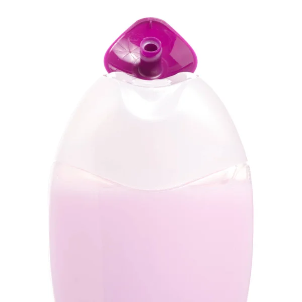 Bottiglia viola rosa gel doccia macro — Foto Stock