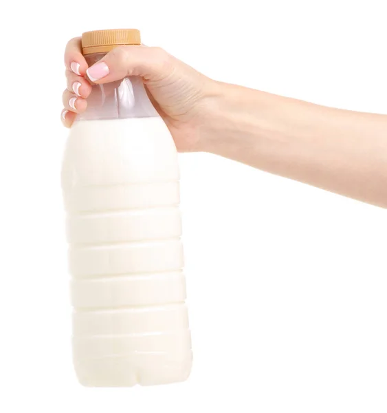 Пляшка молока в руках — стокове фото