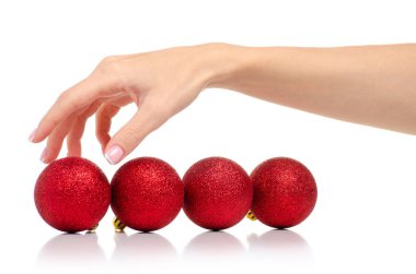 Elinde kırmızı topları Noel oyuncaklar