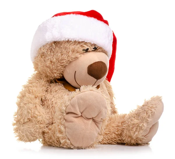 Urs de jucărie de Crăciun cu pălărie Moș Crăciun — Fotografie, imagine de stoc
