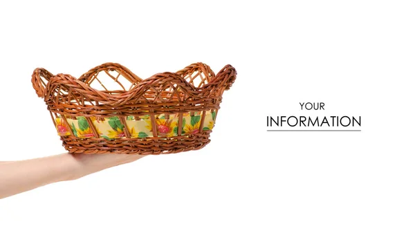 Wicker basket for bread empty in hand pattern — Stock Photo, Image