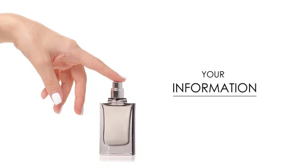 Frasco de perfume em padrão de mão — Fotografia de Stock