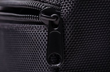 Siyah tekstil aksesuarları malzeme fermuar metal makro