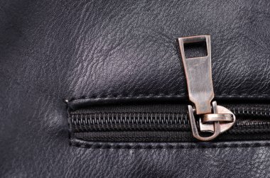 Siyah deri malzeme doku moda fermuar aksesuar bağlantı parçaları