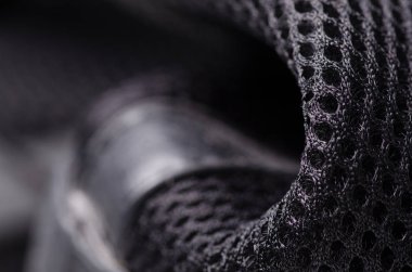 Siyah tekstil aksesuarları malzeme metal makro