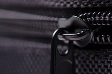 Siyah tekstil aksesuarları malzeme fermuar metal makro