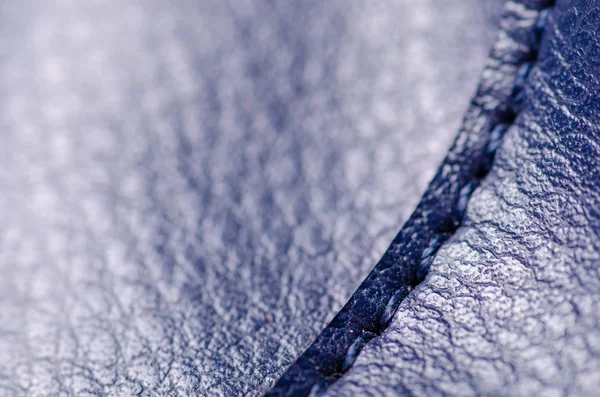 Mavi deri malzeme tekstil kumaş çanta aksesuar firmware dikiş makro — Stok fotoğraf
