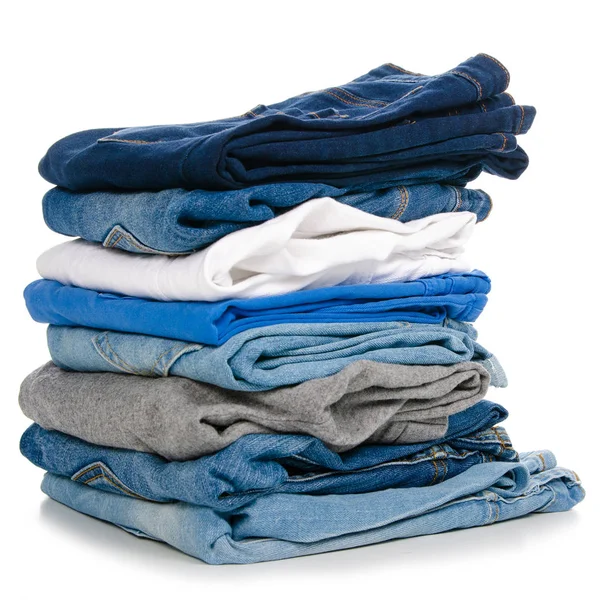 Een stapel van kleding jeans broek — Stockfoto