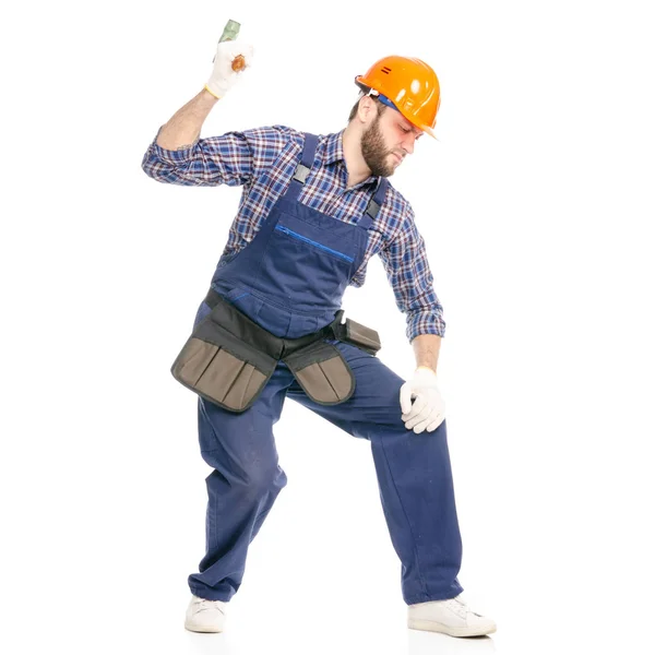 Young man builder industry worker with a hammer — Stock Photo, Image