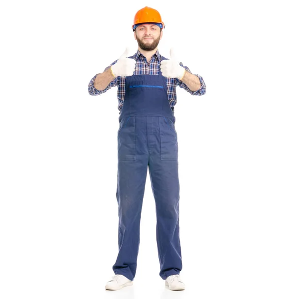 Young man builder industry worker hardhat good okay — Stock Photo, Image