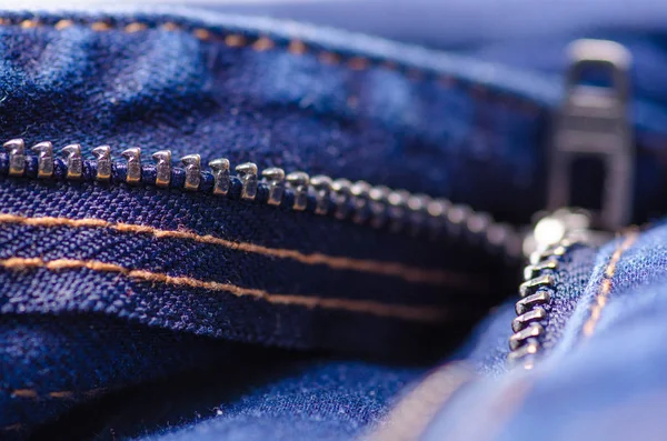 Синие джинсы ткань ткани текстуры моды шва фитинги молния — стоковое фото