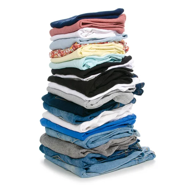 A stack of clothes jeans t-shirt shirt — Stock Photo, Image