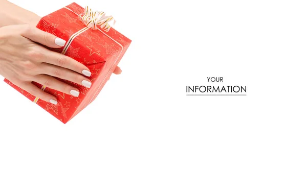 Caja roja regalo en patrón de mano — Foto de Stock