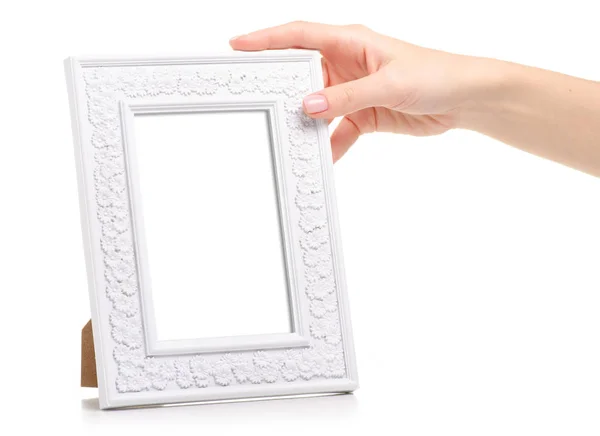 White photo frame in hand — Stock Photo, Image