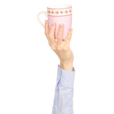 Kupası kupa pembe çiçek baskı el kol kaldırdı