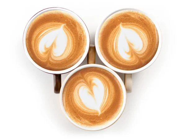 Tres tazas de platillo capuchino de café — Foto de Stock