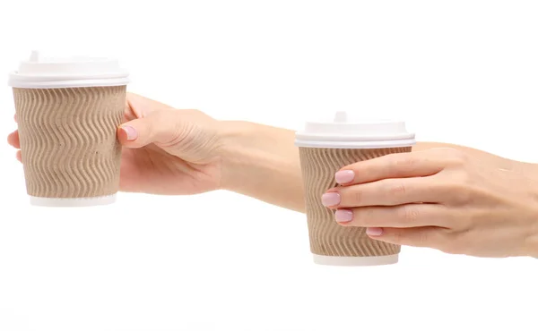 Dva papírové šálky kávy odnést v ruce — Stock fotografie