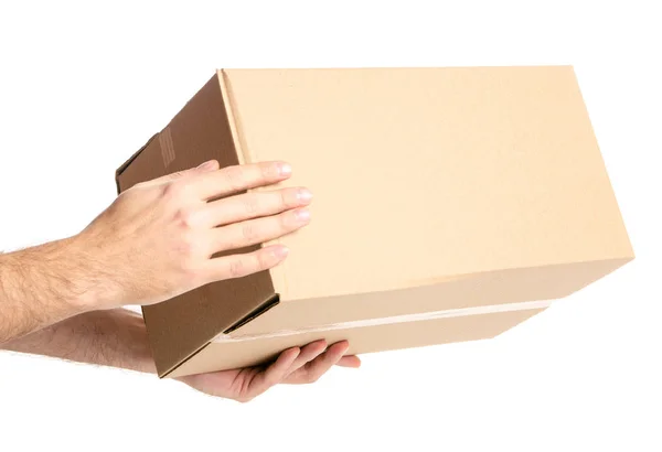 Entrega de caixas na mão — Fotografia de Stock