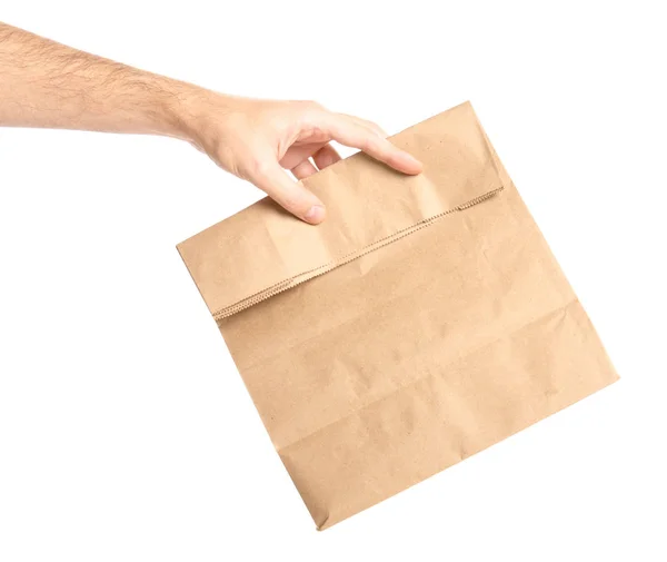 Package bag delivery in hand — Stock Photo, Image