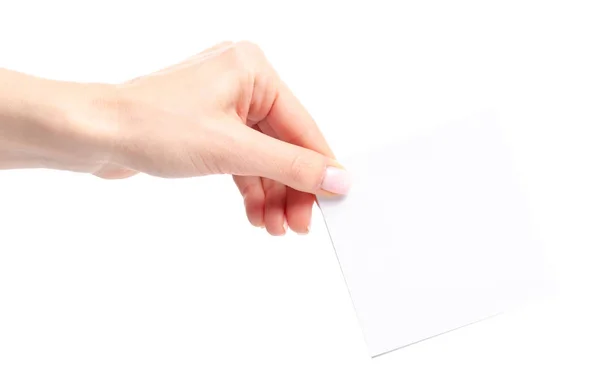 White Note Paper Hand White Background Isolation — Stock Photo, Image