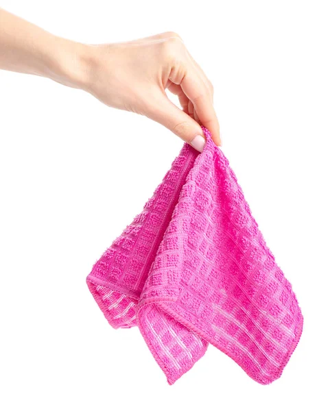 A rózsaszín rag ruhával a kezében — Stock Fotó