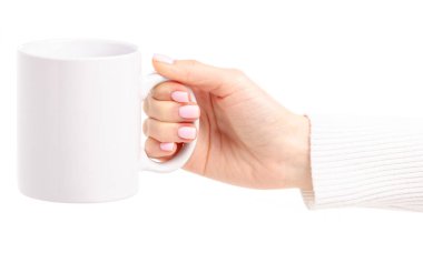 Kadın elinde beyaz Kupası kupa 