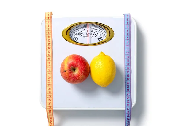 Tartı ölçek santimetre elma limon — Stok fotoğraf