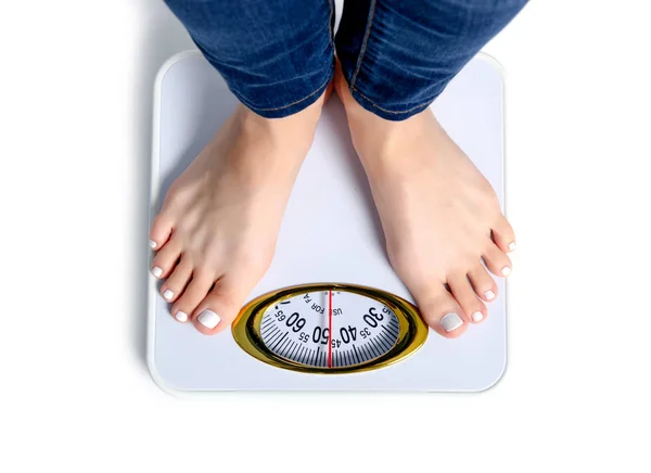 Female feet weighing scale — Stock Photo, Image