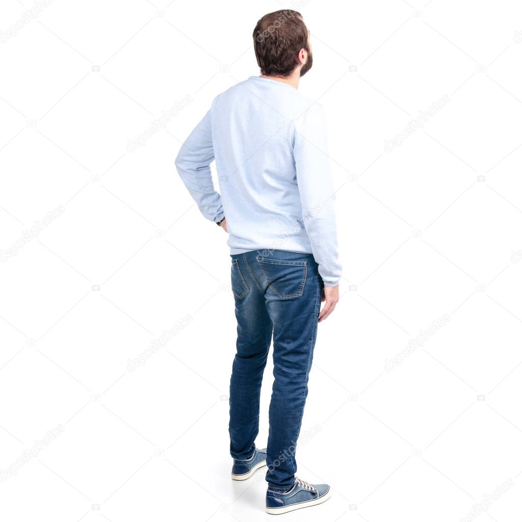Man in jeans back behind