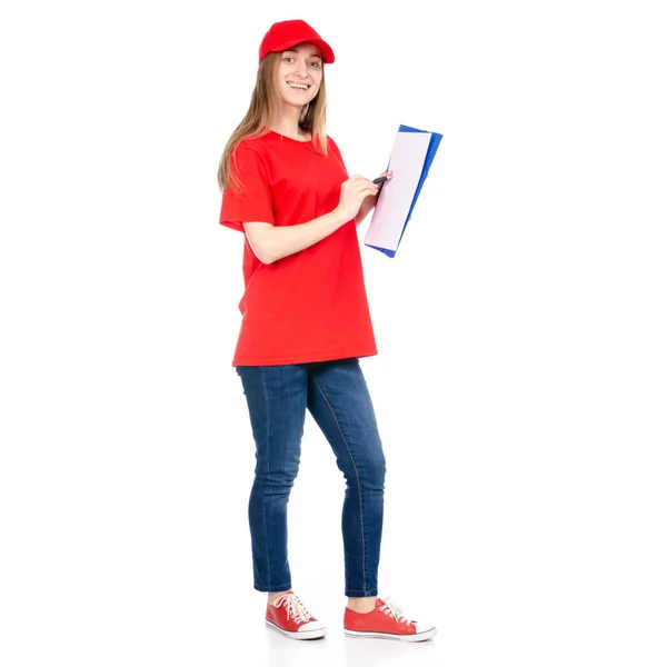 Zustellerin in roter Uniform — Stockfoto
