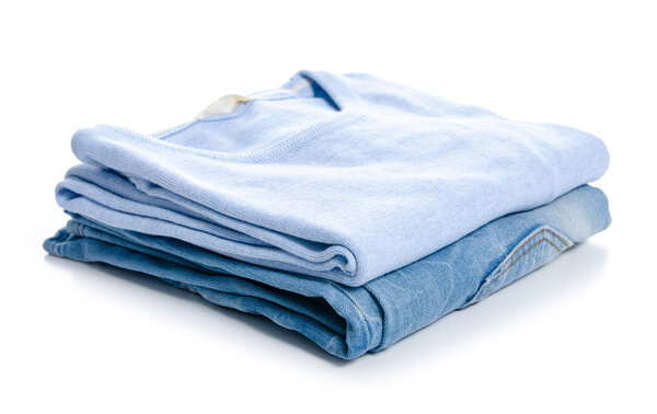 Stack clothing blue jeans and blue sweater