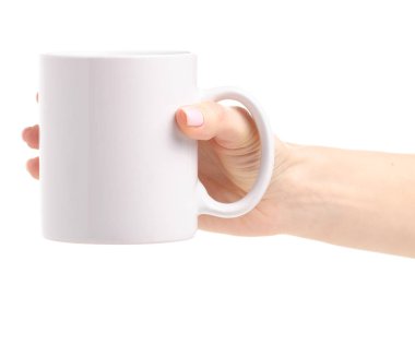 Kadın elinde beyaz Kupası kupa 