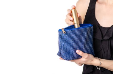 Kadın holding mavi kozmetik çantası