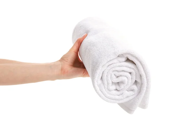 Rouleau de serviette blanc à la main — Photo