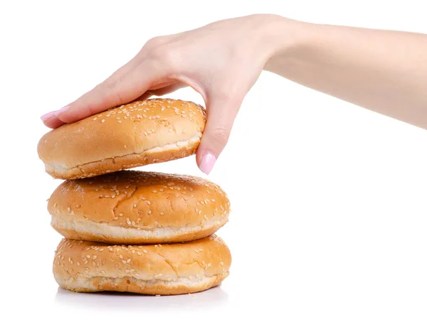 Bollos para hamburguesa en mano —  Fotos de Stock