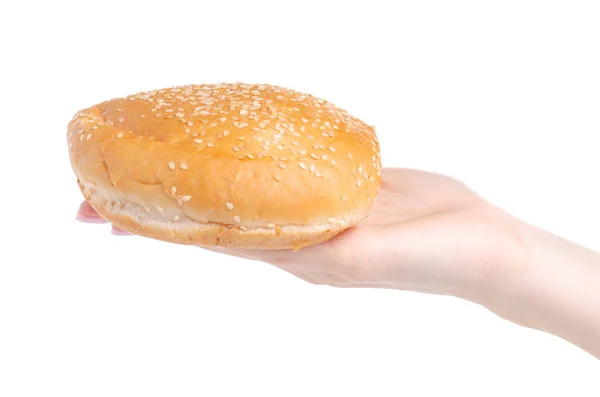 Bun per hamburger in mano — Foto Stock