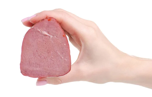 Gerookt rundvlees eten in de hand — Stockfoto