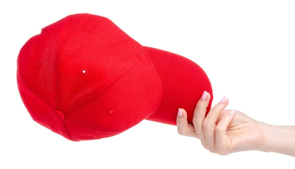 Tela gorra roja en mano — Foto de Stock