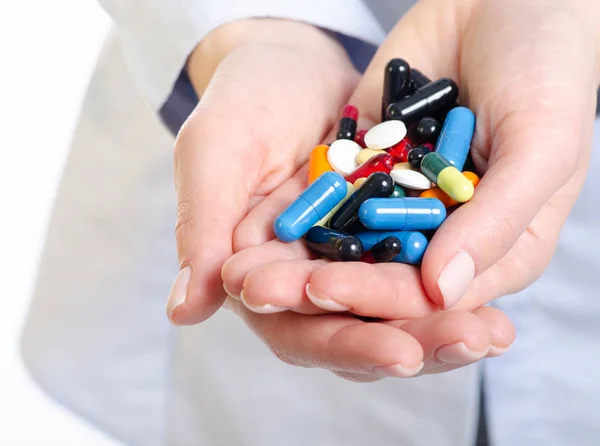 Capsules pills medicine in woman hand — Stock Photo, Image