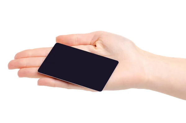手中的黑色塑料卡 — 图库照片