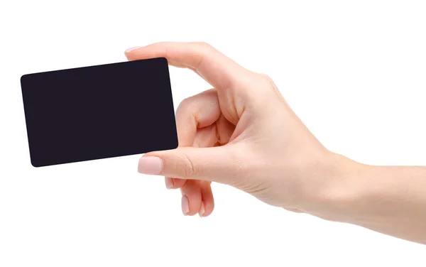 プラスチック製のカードを手に黒します。 — ストック写真